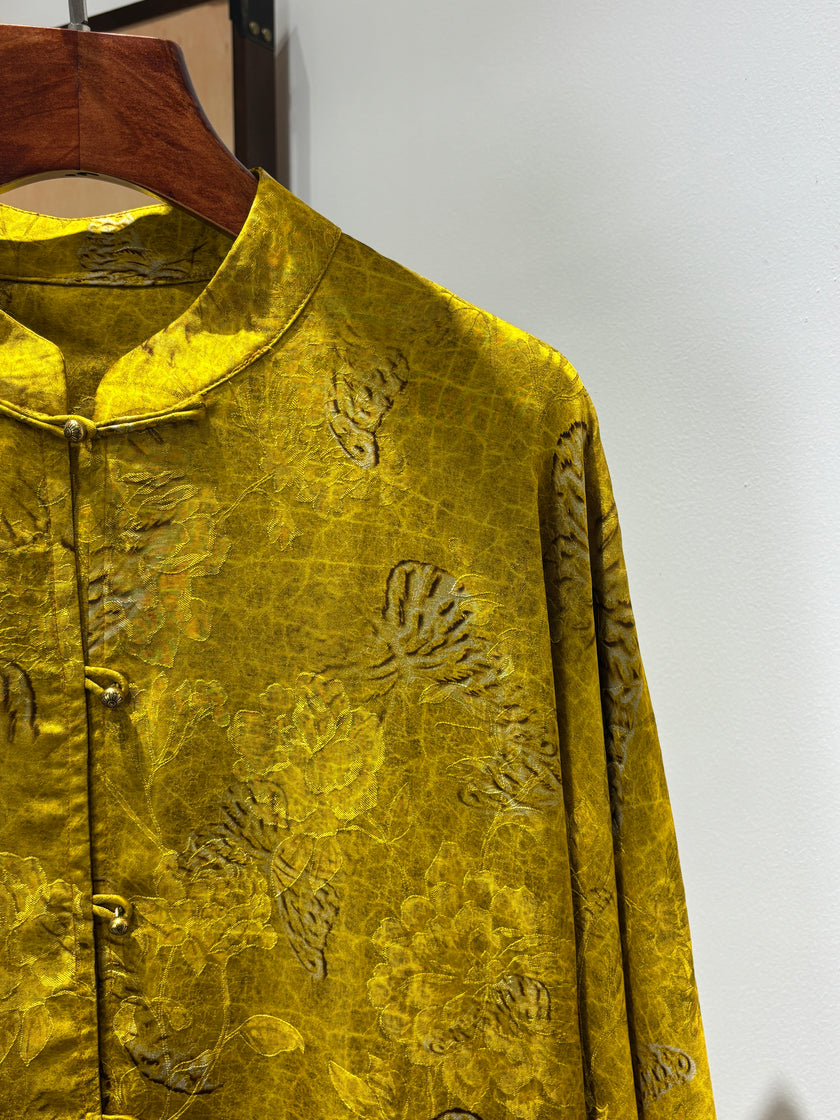 Yellow Rayon Embroidered Jacket | Luxe Orienta Modern Chinese Luxury Outerwear - Luxe Orienta CO., LIMITED