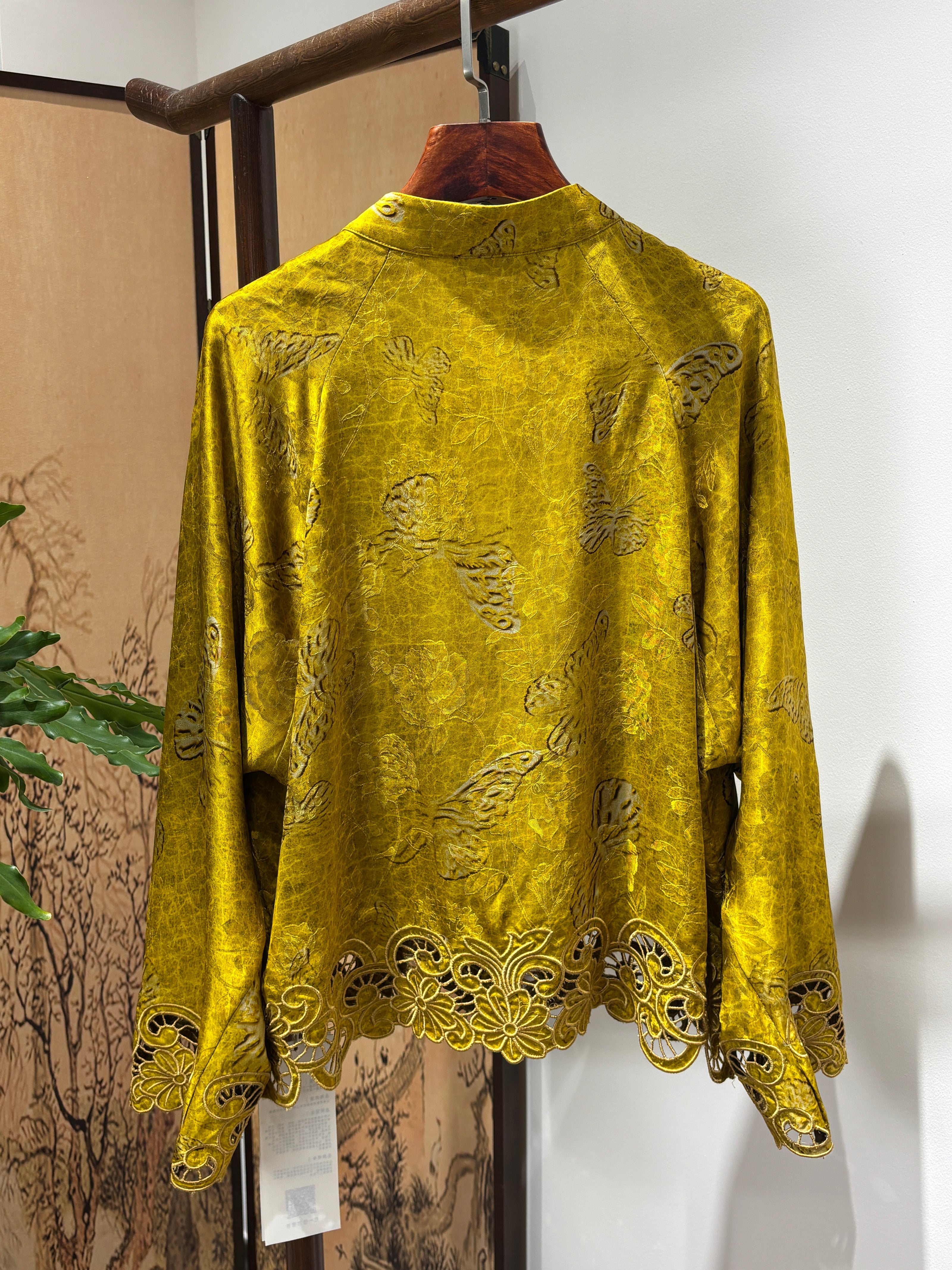 Yellow Rayon Embroidered Jacket | Luxe Orienta Modern Chinese Luxury Outerwear - Luxe Orienta CO., LIMITED