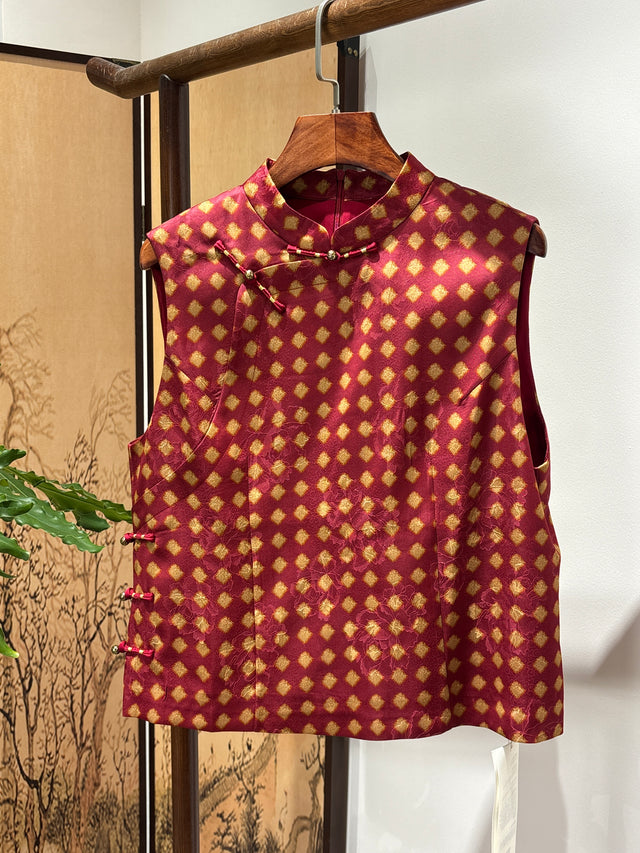 Red Rayon Vest | Luxe Orienta Modern Chinese Luxury Vest - Luxe Orienta CO., LIMITED