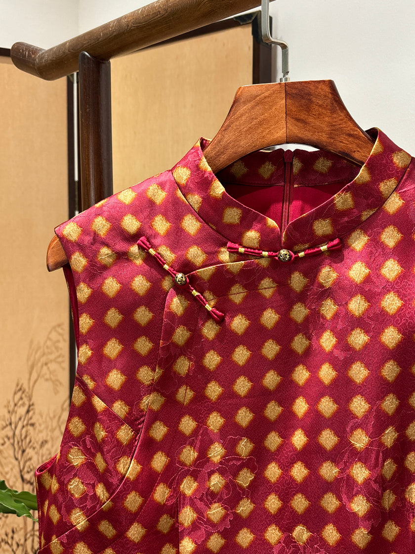 Red Rayon Vest | Luxe Orienta Modern Chinese Luxury Vest - Luxe Orienta CO., LIMITED