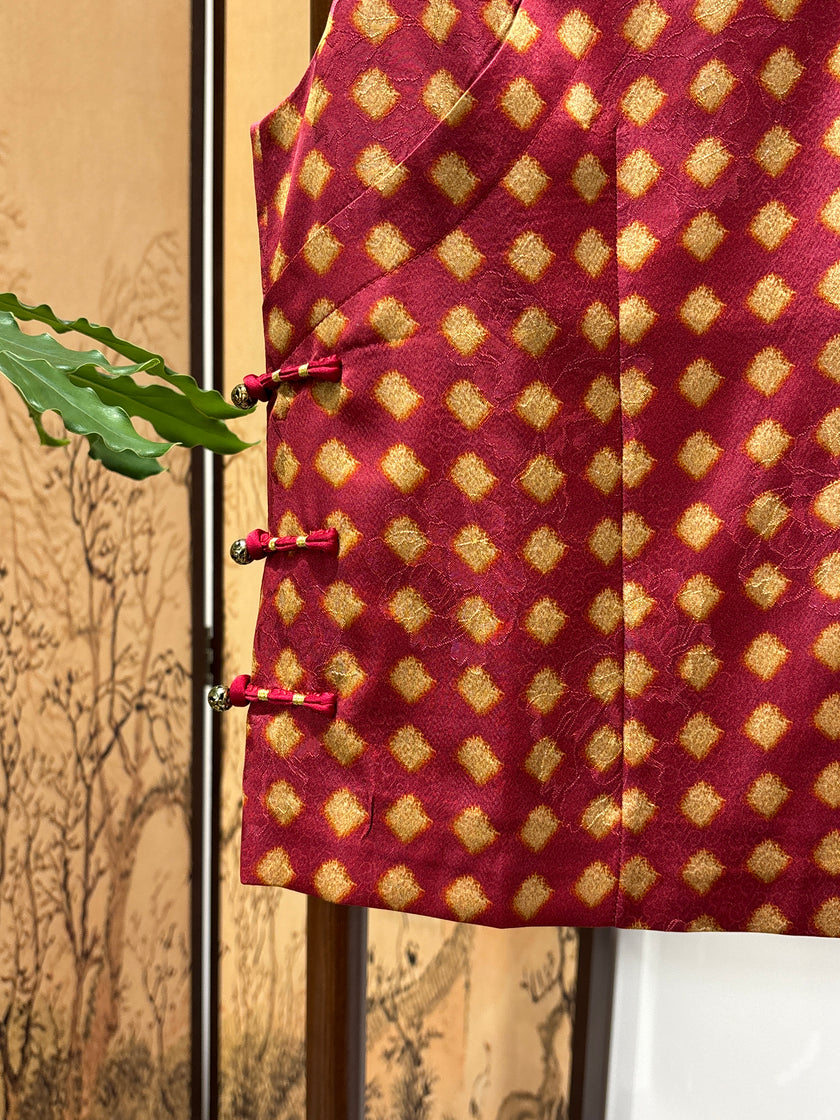 Red Rayon Vest | Luxe Orienta Modern Chinese Luxury Vest - Luxe Orienta CO., LIMITED