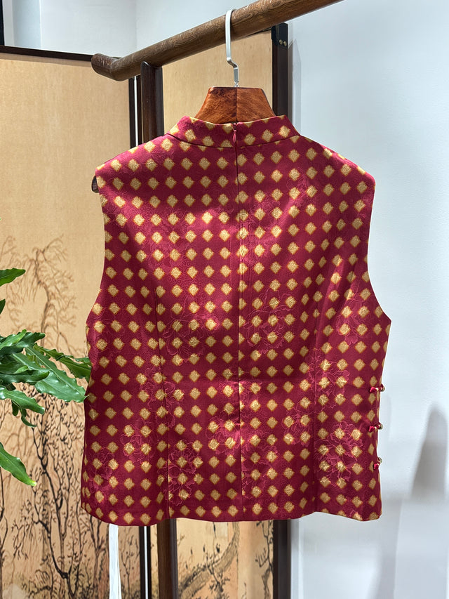 Red Rayon Vest | Luxe Orienta Modern Chinese Luxury Vest - Luxe Orienta CO., LIMITED