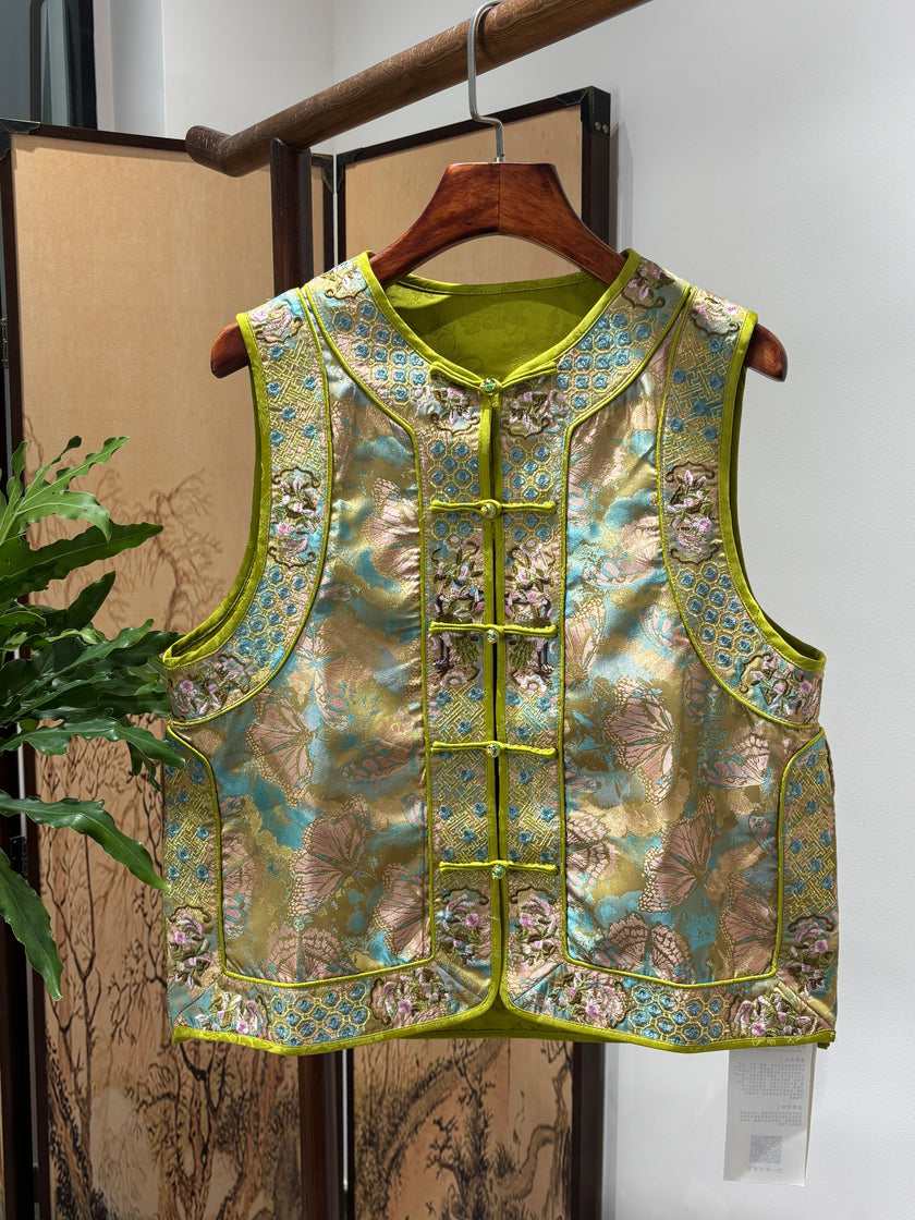 Green Embroidered Vest | Luxe Orienta Modern Chinese Luxury Vest - Luxe Orienta CO., LIMITED