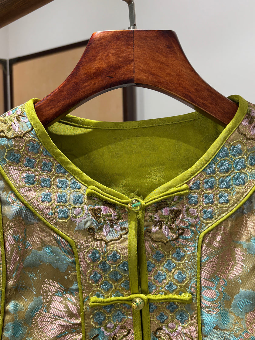 Green Embroidered Vest | Luxe Orienta Modern Chinese Luxury Vest - Luxe Orienta CO., LIMITED