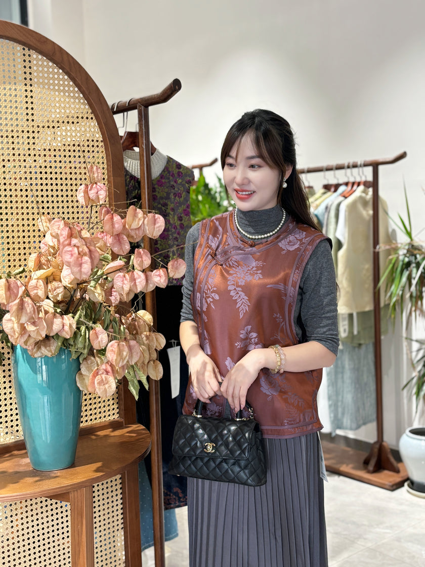 Purple Viscose Jacquard Vest – Modern Heritage Elegance by LUXE ORIENTA - Luxe Orienta CO., LIMITED