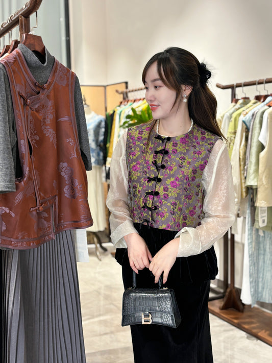 Purple Patchwork Velvet Vest | Luxe Orienta Modern Chinese Vest