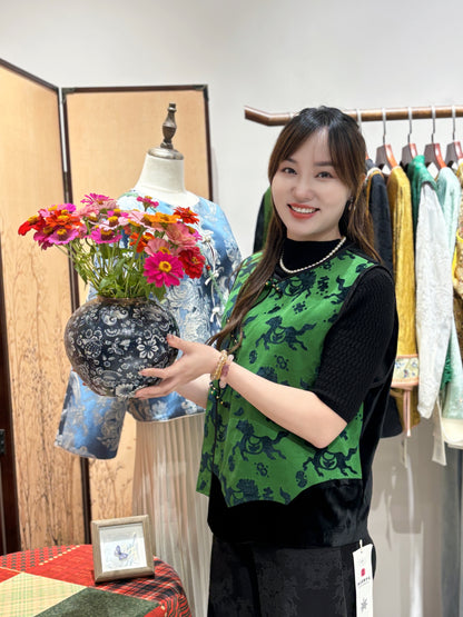 Green Velvet Vest | Luxe Orienta Modern Chinese Luxury Vest - Luxe Orienta CO., LIMITED