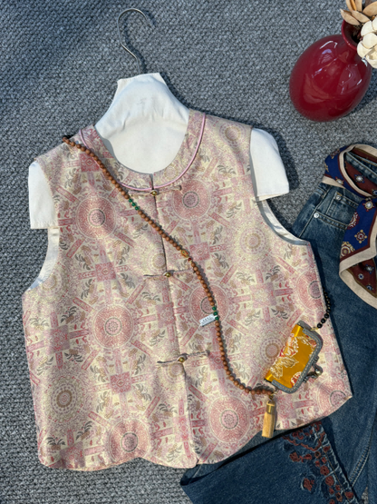 Pink Intangible Heritage Song Brocade “Eight Directions Fortune” Vest – Modern Chinese Luxury by LUXE ORIENTA - Luxe Orienta CO., LIMITED