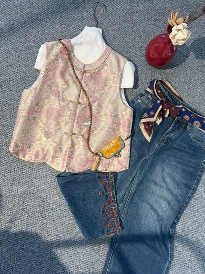 Pink Intangible Heritage Song Brocade “Eight Directions Fortune” Vest – Modern Chinese Luxury by LUXE ORIENTA - Luxe Orienta CO., LIMITED