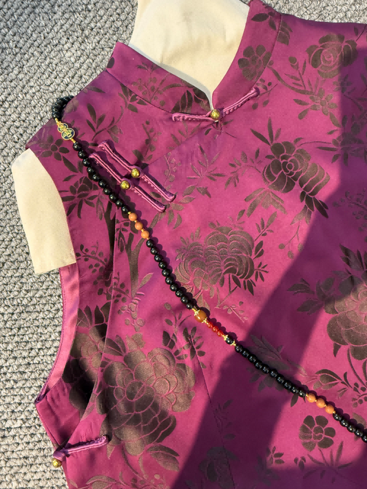 Purple Viscose Jacquard Vest – Modern Chinese Fashion, Lightweight Heritage Vest by LUXE ORIENTA - Luxe Orienta CO., LIMITED