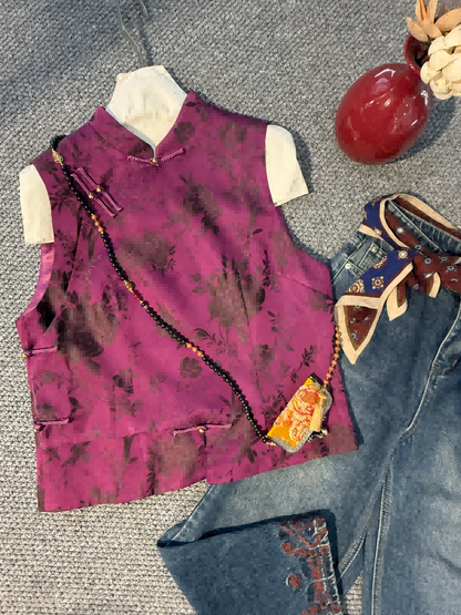 Purple Viscose Jacquard Vest – Modern Chinese Fashion, Lightweight Heritage Vest by LUXE ORIENTA - Luxe Orienta CO., LIMITED