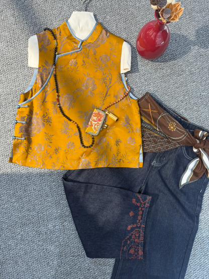 Yellow Viscose Jacquard Vest – Modern Heritage Elegance by LUXE ORIENTA - Luxe Orienta CO., LIMITED