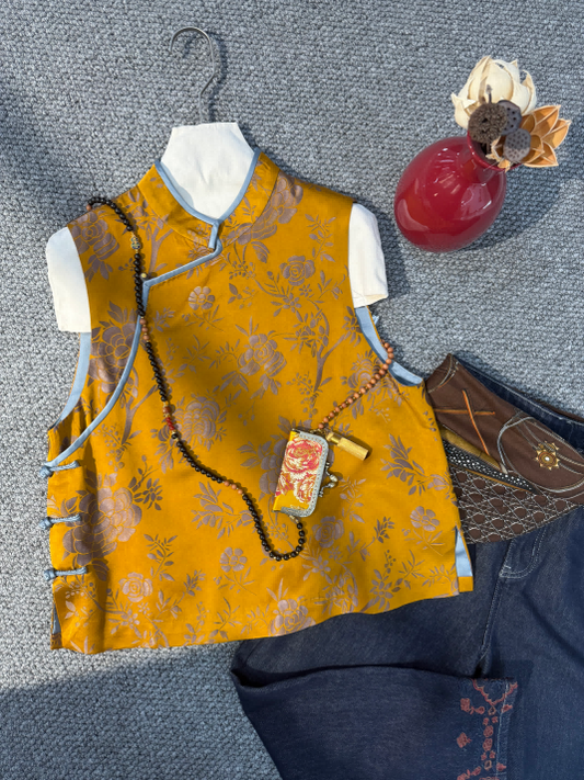 Yellow Viscose Jacquard Vest – Modern Heritage Elegance by LUXE ORIENTA - Luxe Orienta CO., LIMITED