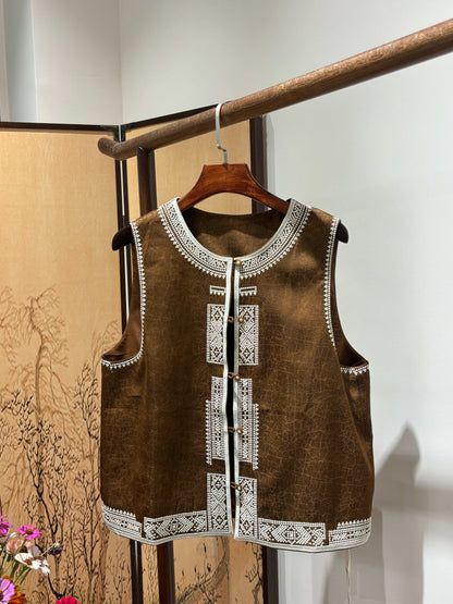 Brown Viscose Xiangyunsha Vest – Refined Oriental Simplicity by LUXE ORIENTA - Luxe Orienta CO., LIMITED