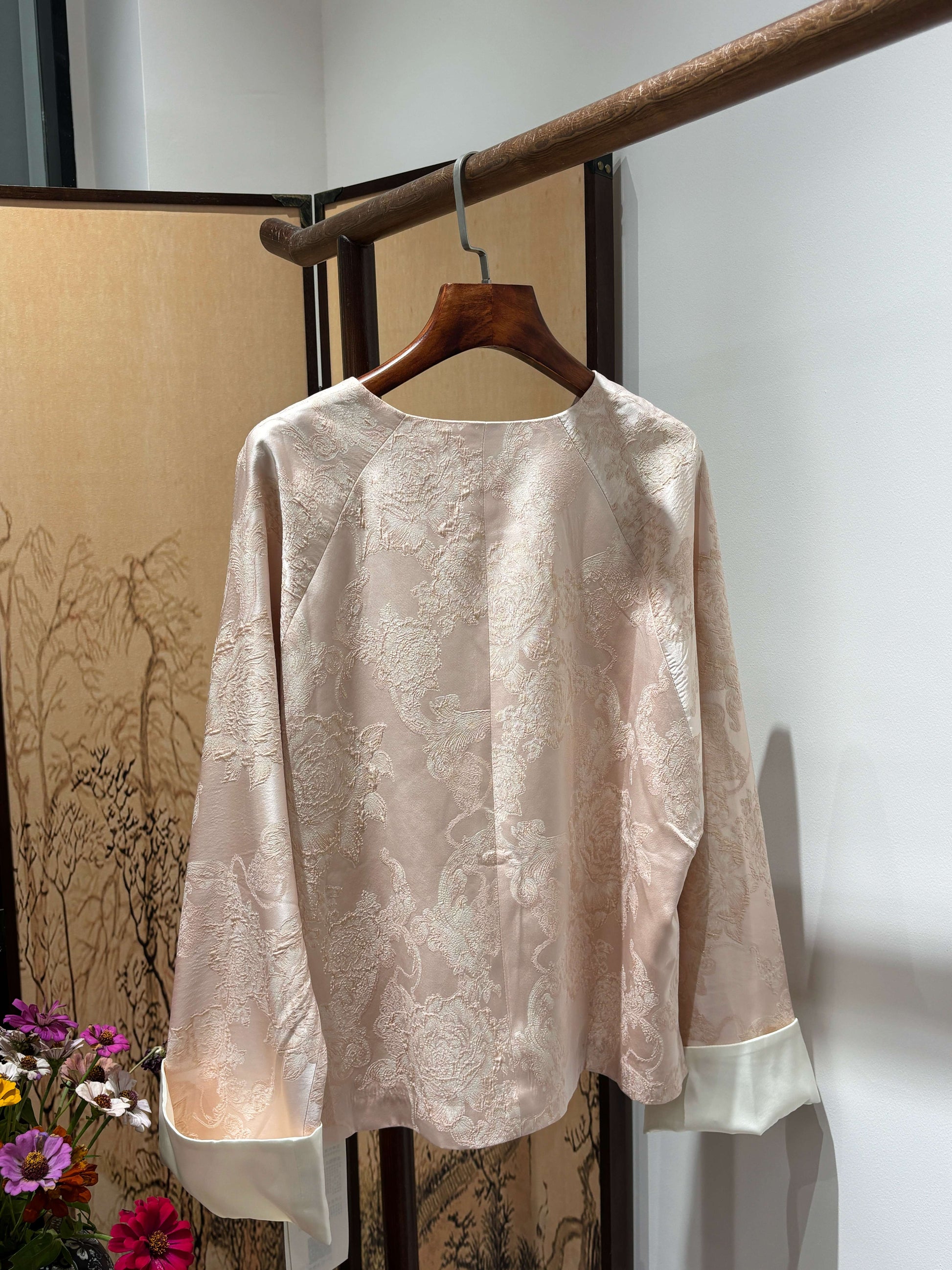 Pink Viscose Jacquard Jacket – Graceful Modern Elegance by LUXE ORIENTA - Luxe Orienta CO., LIMITED