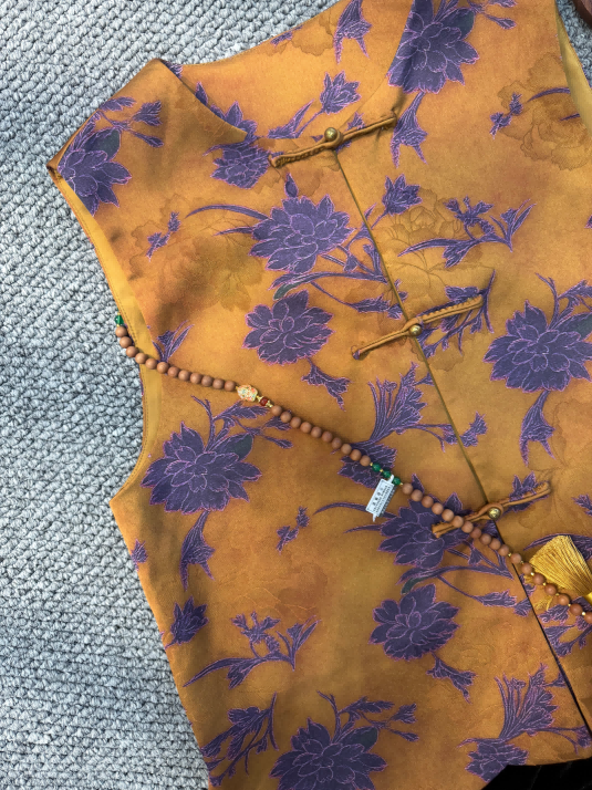 Brown Rayon Jacquard Vest | Luxe Orienta Modern Chinese Vest - Luxe Orienta CO., LIMITED