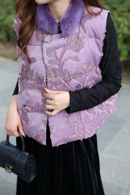 Lavender Goose Down & Mink Fur Vest - Luxe Orienta CO., LIMITED