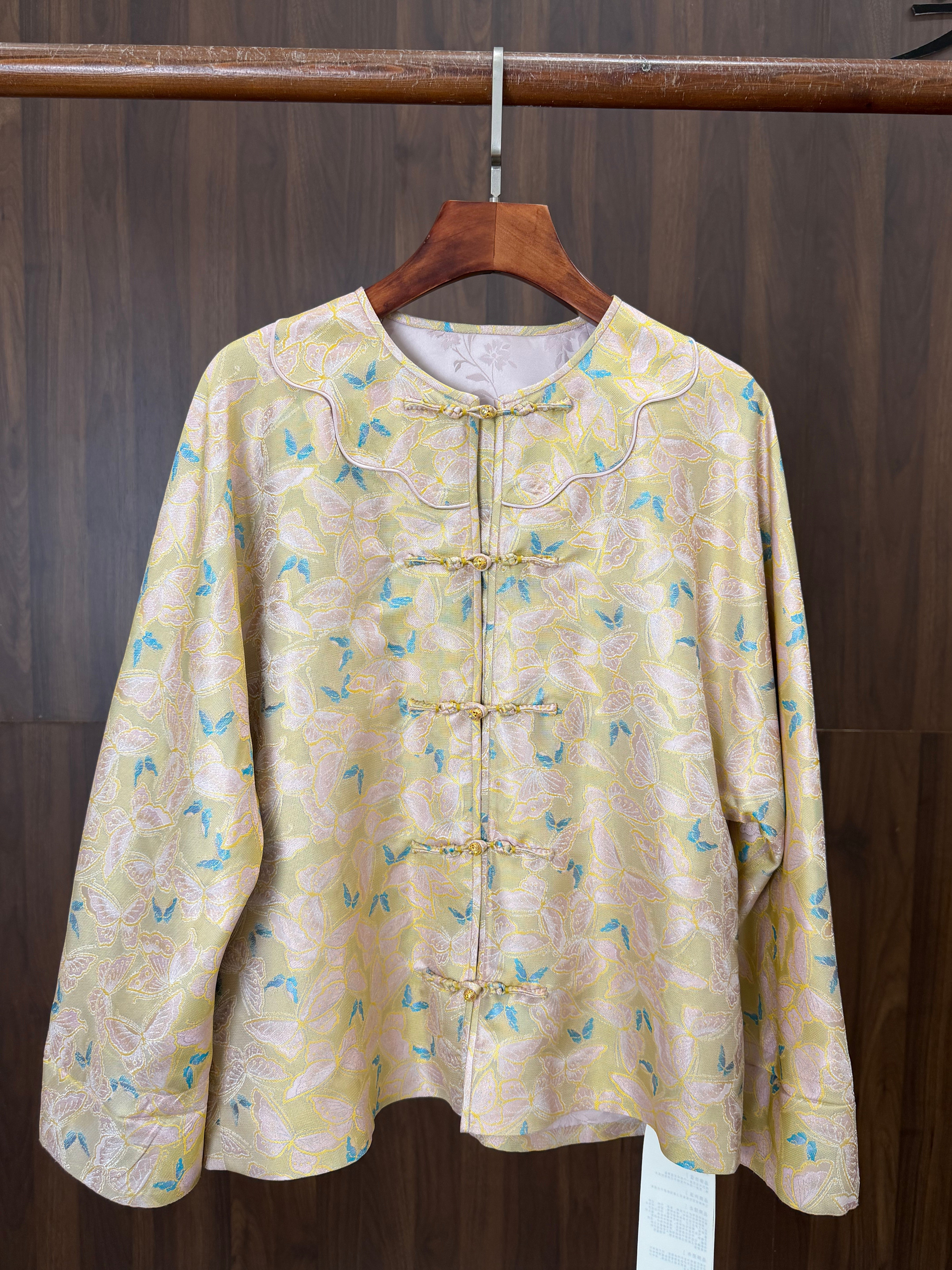 Pink Song Brocade Mulberry Silk Butterfly Jacket | Modern Chinese Frog Button Coat - Luxe Orienta CO., LIMITED