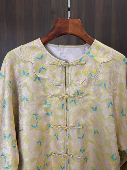 Pink Song Brocade Mulberry Silk Butterfly Jacket | Modern Chinese Frog Button Coat - Luxe Orienta CO., LIMITED