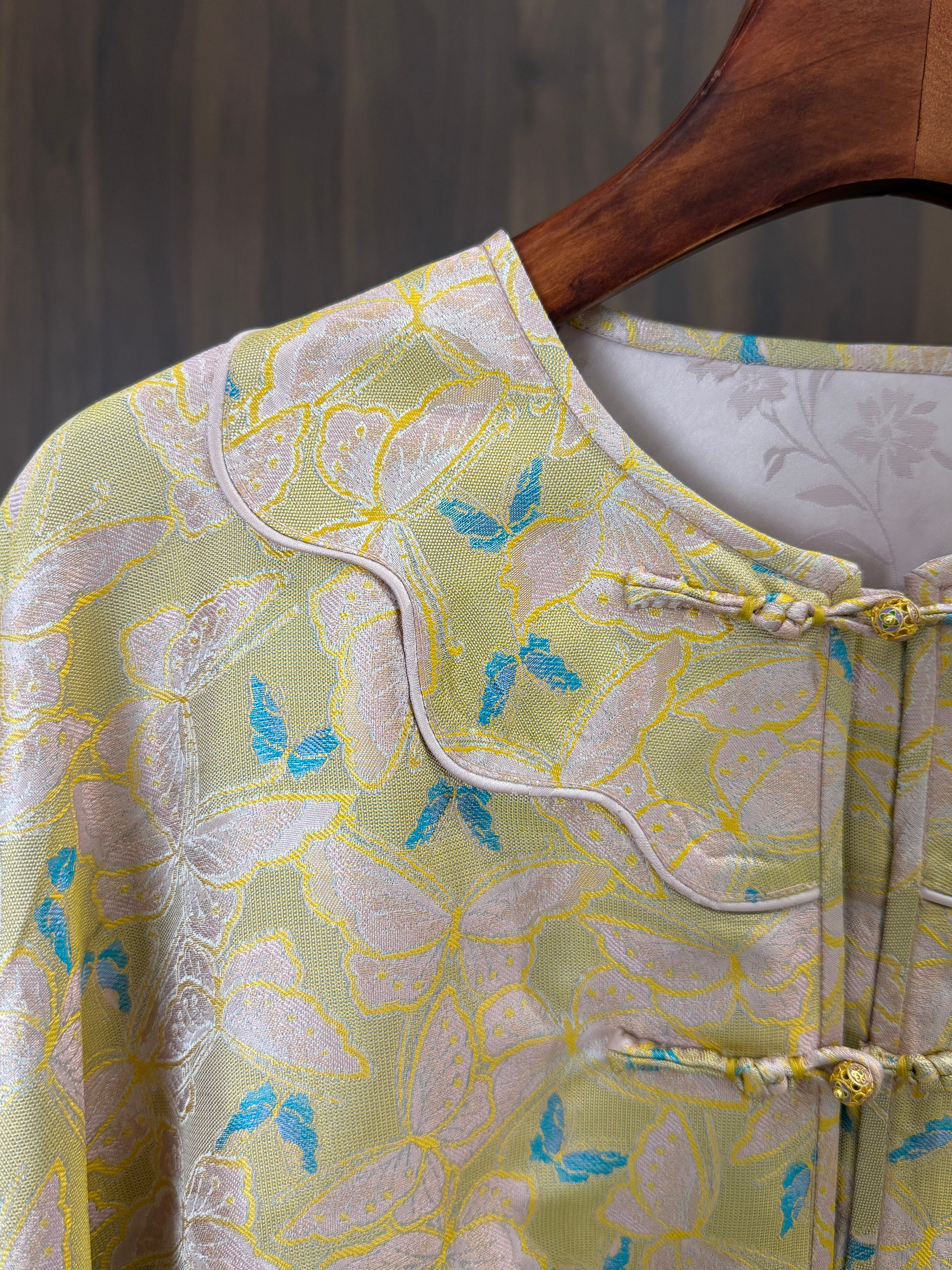 Pink Song Brocade Mulberry Silk Butterfly Jacket | Modern Chinese Frog Button Coat - Luxe Orienta CO., LIMITED
