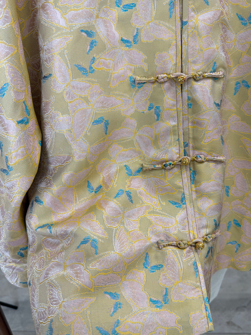 Pink Song Brocade Mulberry Silk Butterfly Jacket | Modern Chinese Frog Button Coat - Luxe Orienta CO., LIMITED