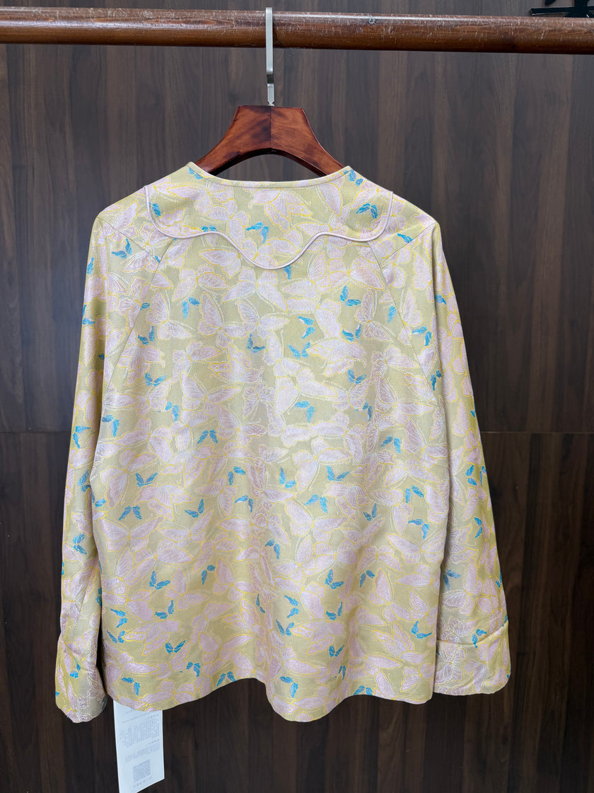 Pink Song Brocade Mulberry Silk Butterfly Jacket | Modern Chinese Frog Button Coat - Luxe Orienta CO., LIMITED