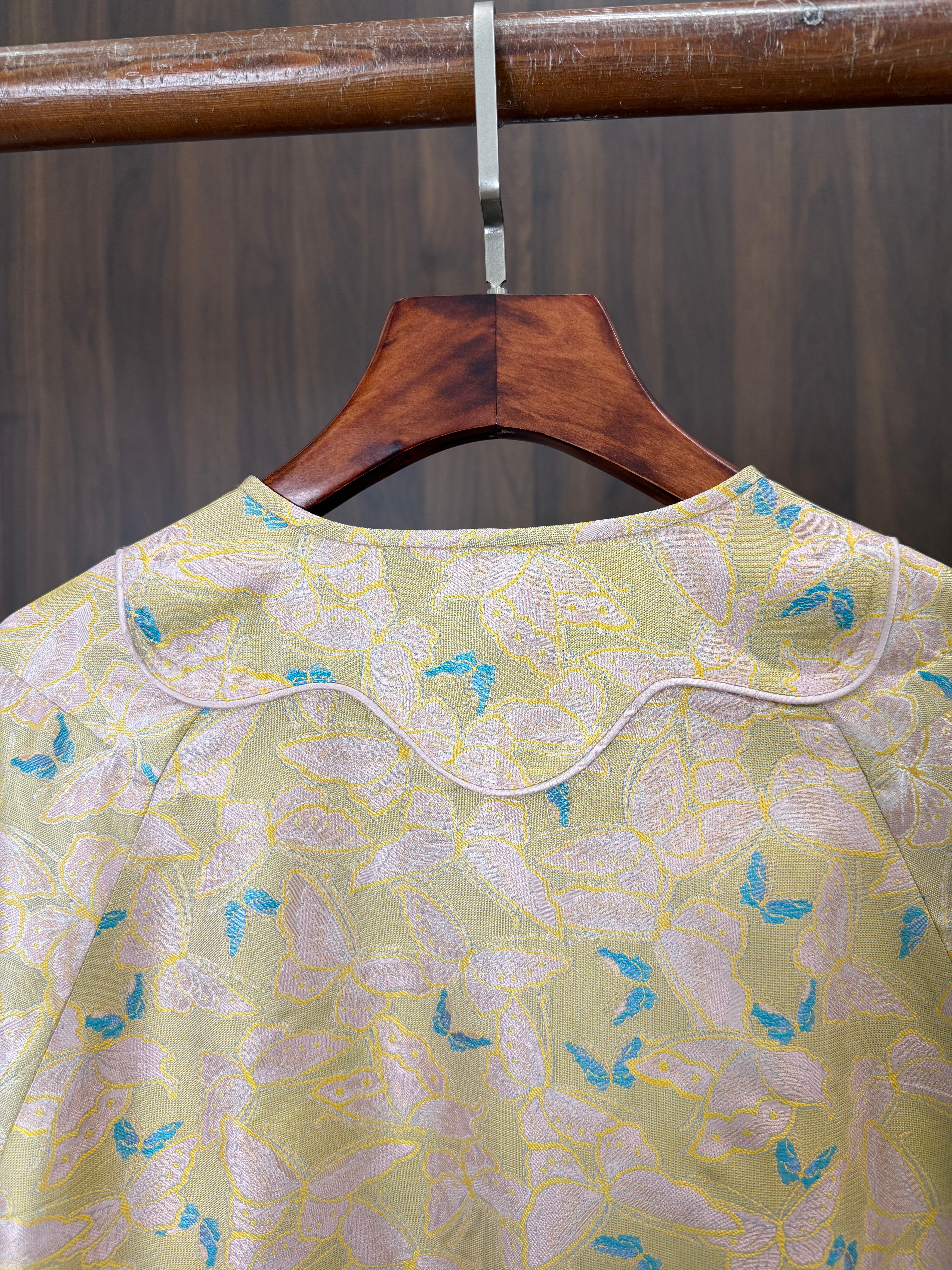 Pink Song Brocade Mulberry Silk Butterfly Jacket | Modern Chinese Frog Button Coat - Luxe Orienta CO., LIMITED