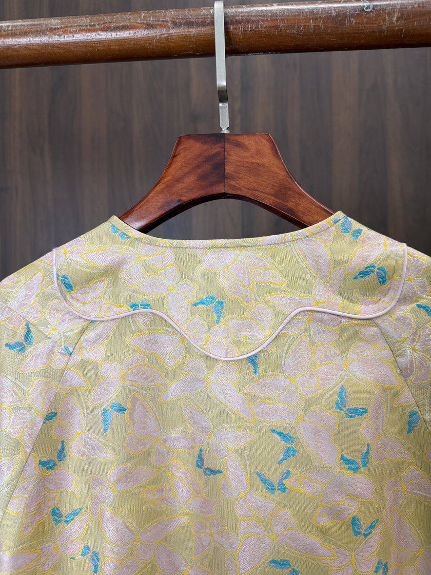 Pink Song Brocade Mulberry Silk Butterfly Jacket | Modern Chinese Frog Button Coat - Luxe Orienta CO., LIMITED