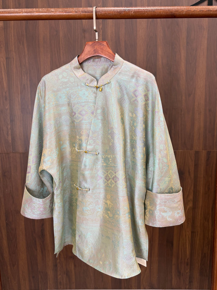 Mulberry Silk Jacquard Frog Button Blouse | Modern Chinese Silk Shirt - Luxe Orienta CO., LIMITED