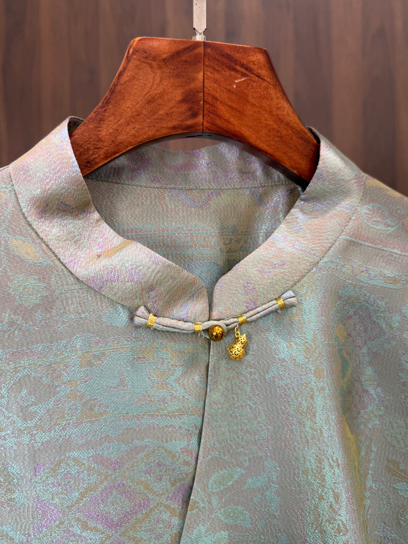 Mulberry Silk Jacquard Frog Button Blouse | Modern Chinese Silk Shirt - Luxe Orienta CO., LIMITED