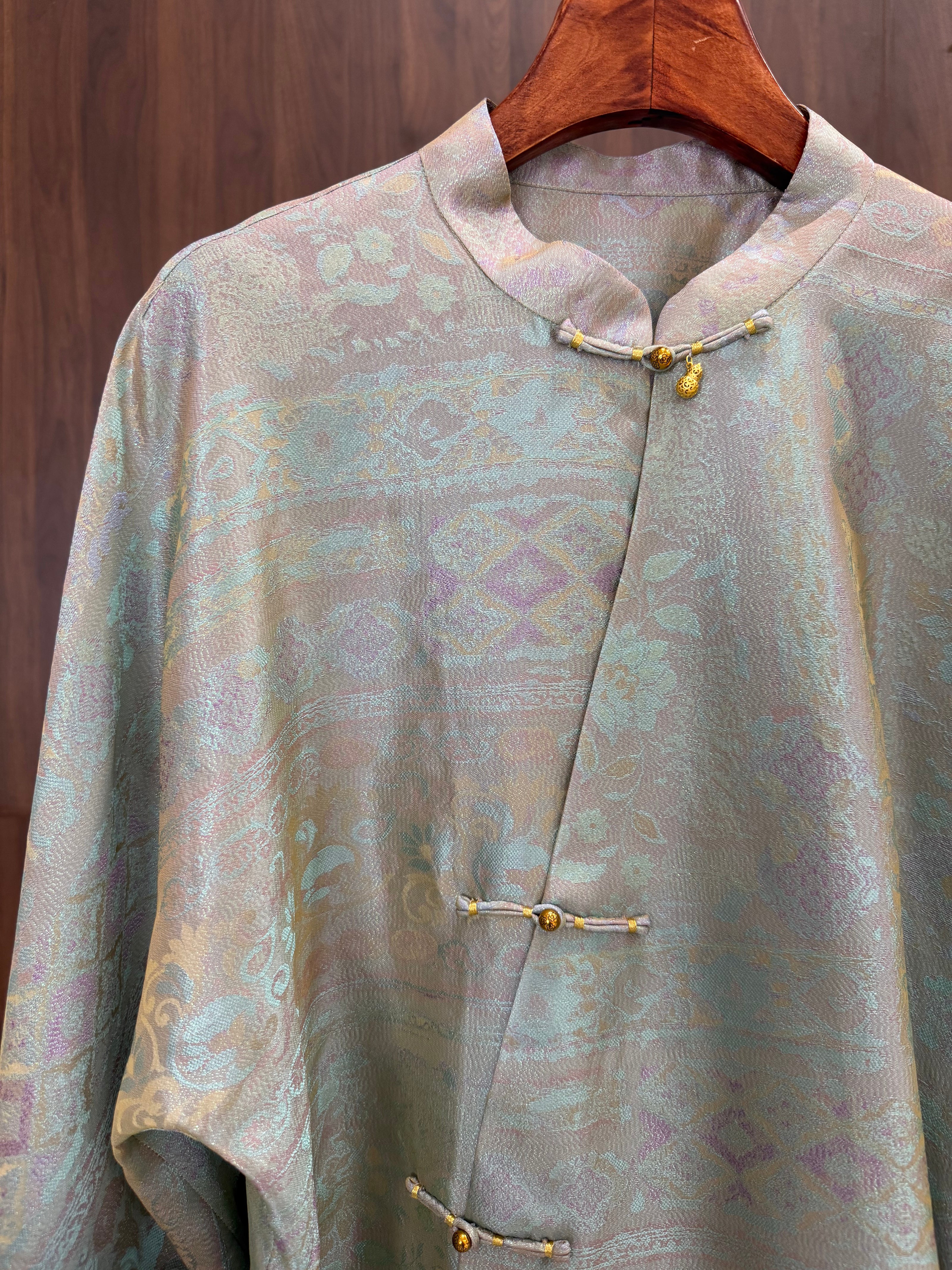 Mulberry Silk Jacquard Frog Button Blouse | Modern Chinese Silk Shirt - Luxe Orienta CO., LIMITED