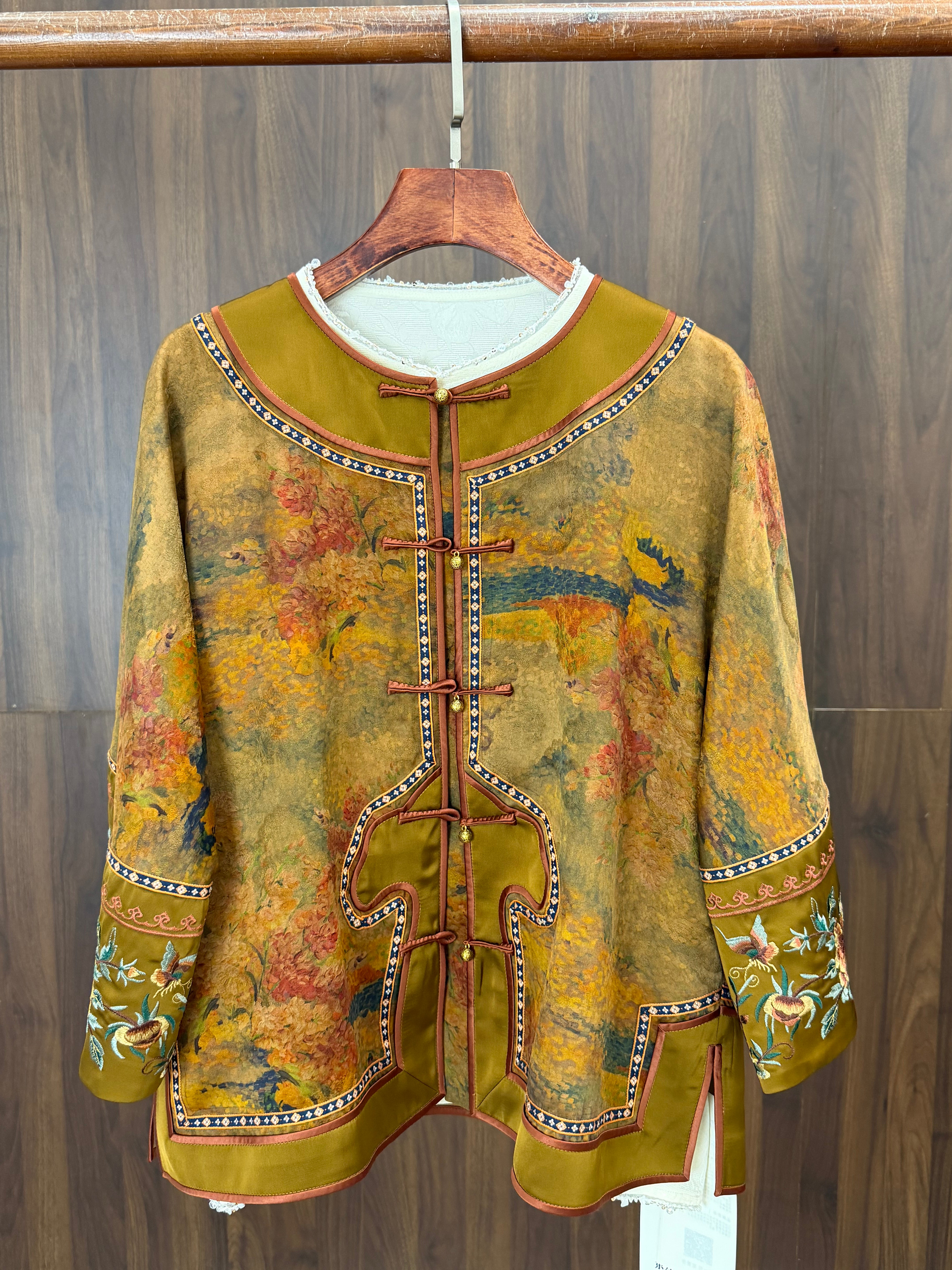 100% Mulberry Silk Printed Frog Button Jacket | Modern Chinese Embroidered Silk Top - Luxe Orienta CO., LIMITED