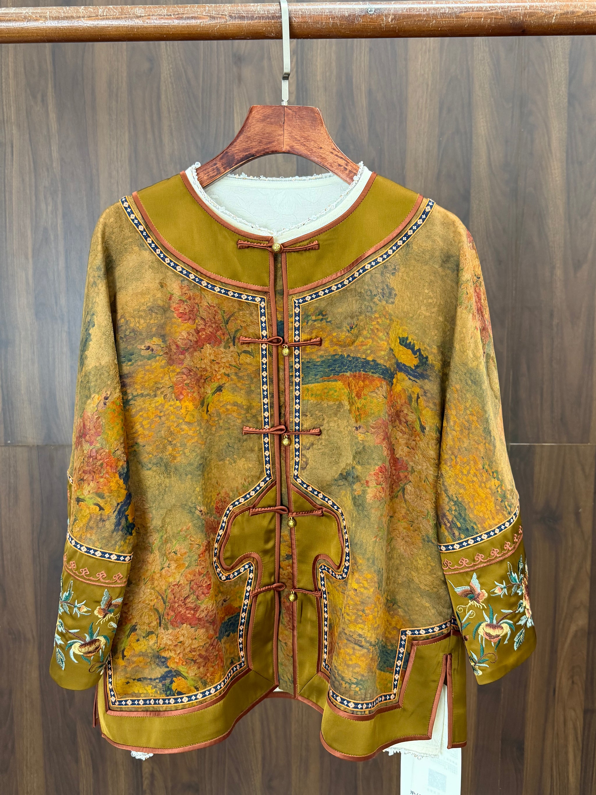 100% Mulberry Silk Printed Frog Button Jacket | Modern Chinese Embroidered Silk Top - Luxe Orienta CO., LIMITED
