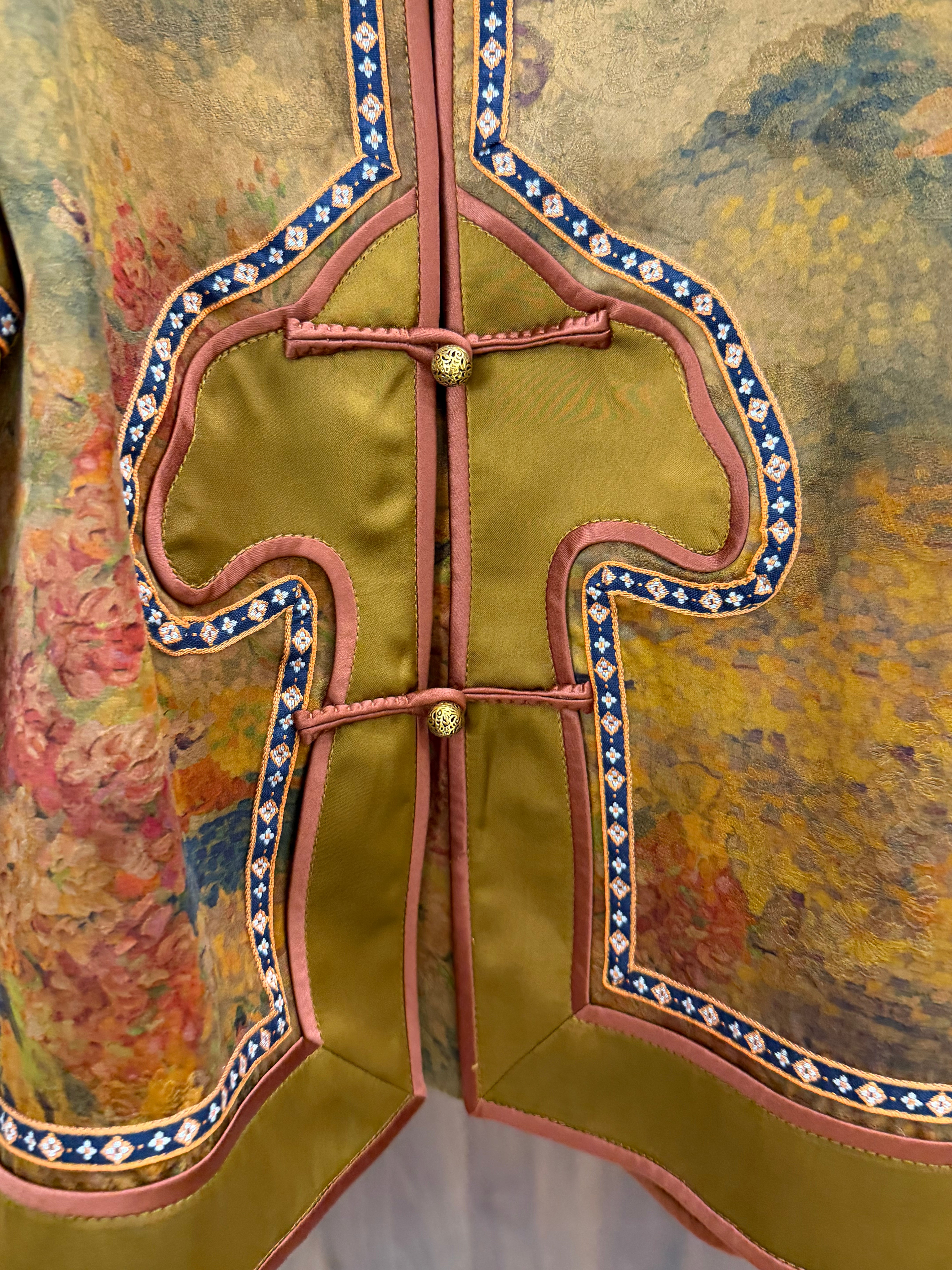 100% Mulberry Silk Printed Frog Button Jacket | Modern Chinese Embroidered Silk Top - Luxe Orienta CO., LIMITED