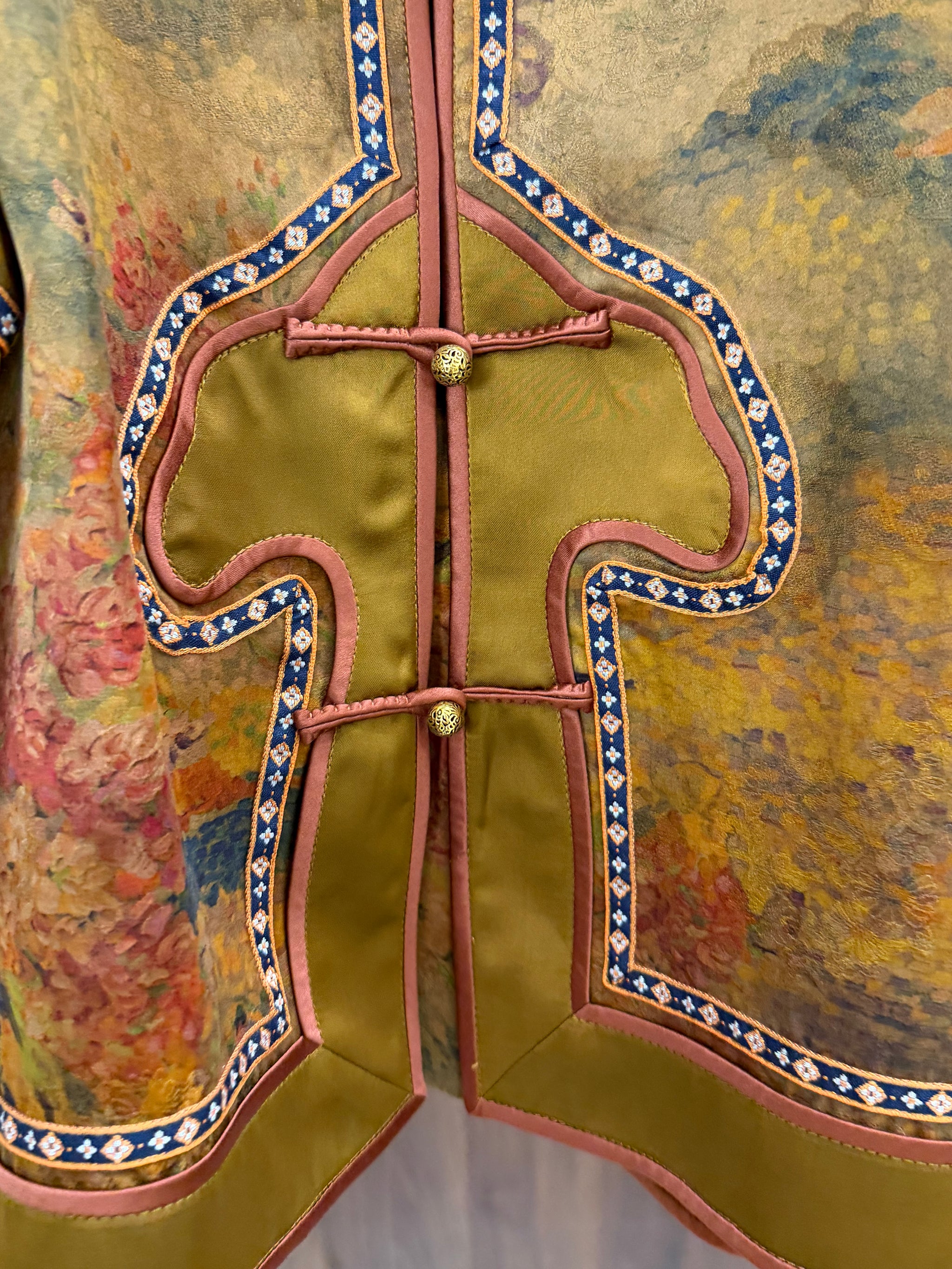 100% Mulberry Silk Printed Frog Button Jacket | Modern Chinese Embroidered Silk Top - Luxe Orienta CO., LIMITED