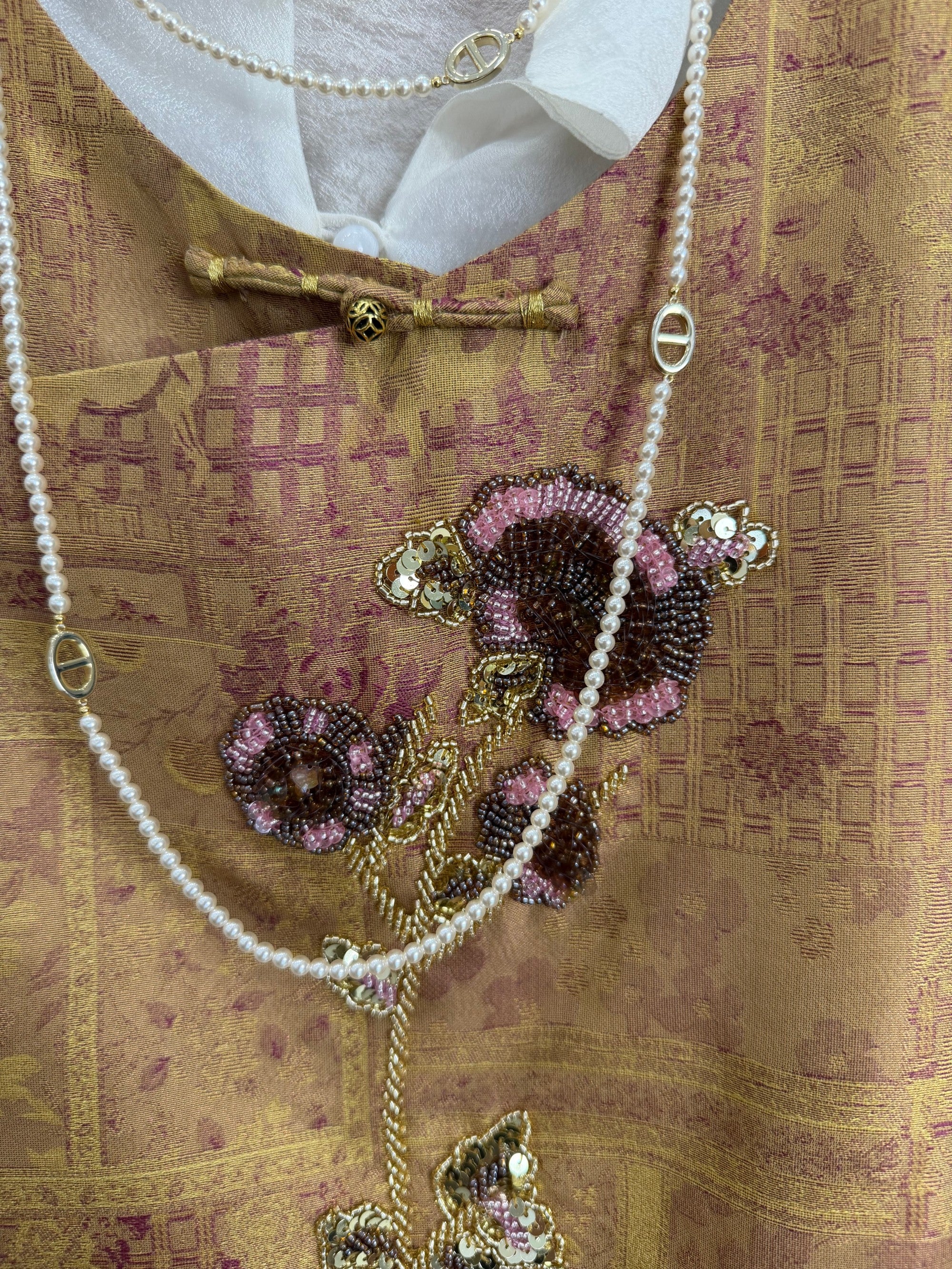 Golden Song Brocade Beaded Floral Vest | Mulberry Silk Modern Chinese Style Waistcoat - Luxe Orienta CO., LIMITED