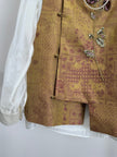 Golden Song Brocade Beaded Floral Vest | Mulberry Silk Modern Chinese Style Waistcoat - Luxe Orienta CO., LIMITED