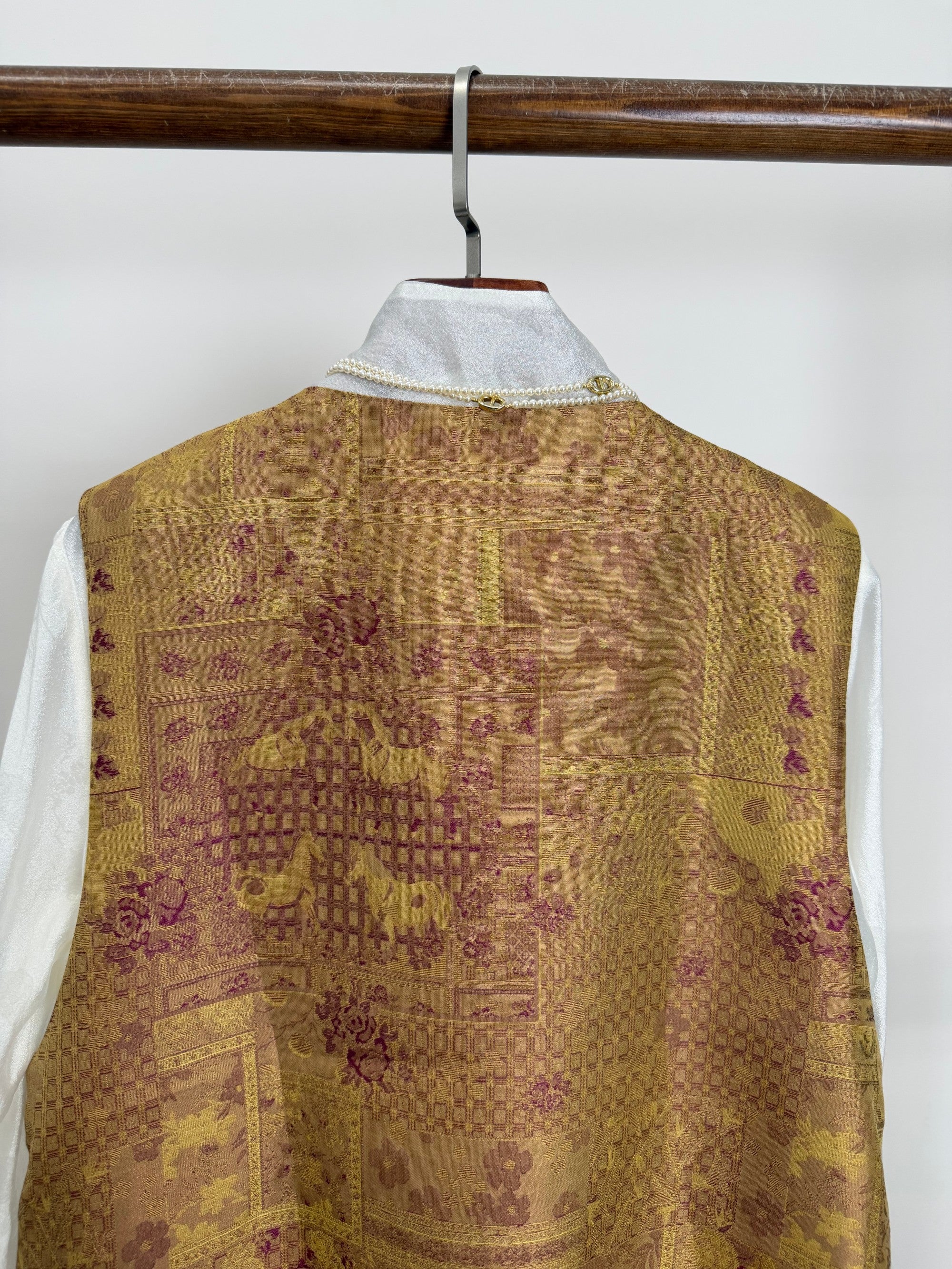 Golden Song Brocade Beaded Floral Vest | Mulberry Silk Modern Chinese Style Waistcoat - Luxe Orienta CO., LIMITED
