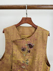 Golden Song Brocade Beaded Floral Vest | Mulberry Silk Modern Chinese Style Waistcoat - Luxe Orienta CO., LIMITED