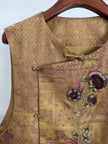 Golden Song Brocade Beaded Floral Vest | Mulberry Silk Modern Chinese Style Waistcoat - Luxe Orienta CO., LIMITED