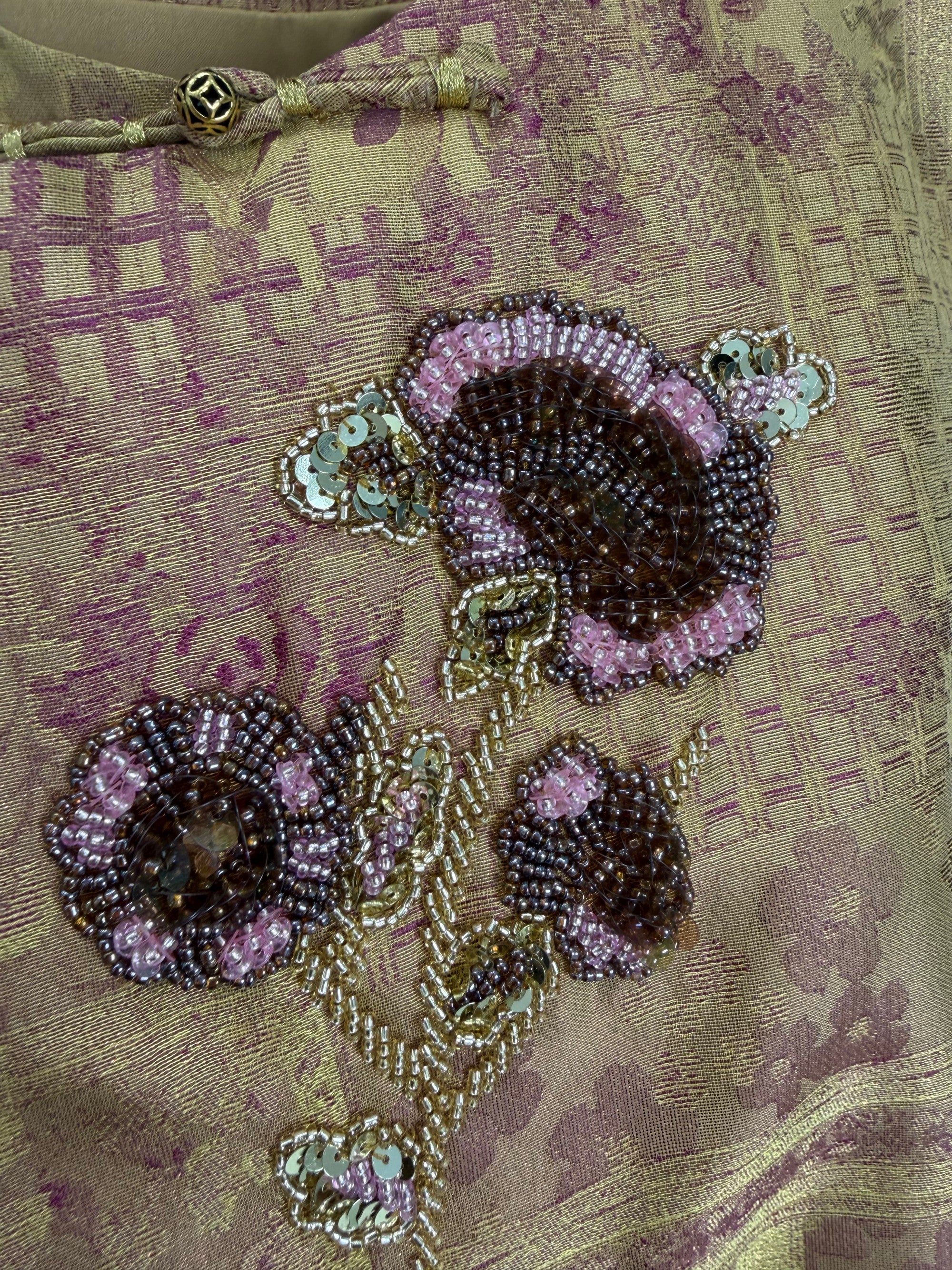 Golden Song Brocade Beaded Floral Vest | Mulberry Silk Modern Chinese Style Waistcoat - Luxe Orienta CO., LIMITED