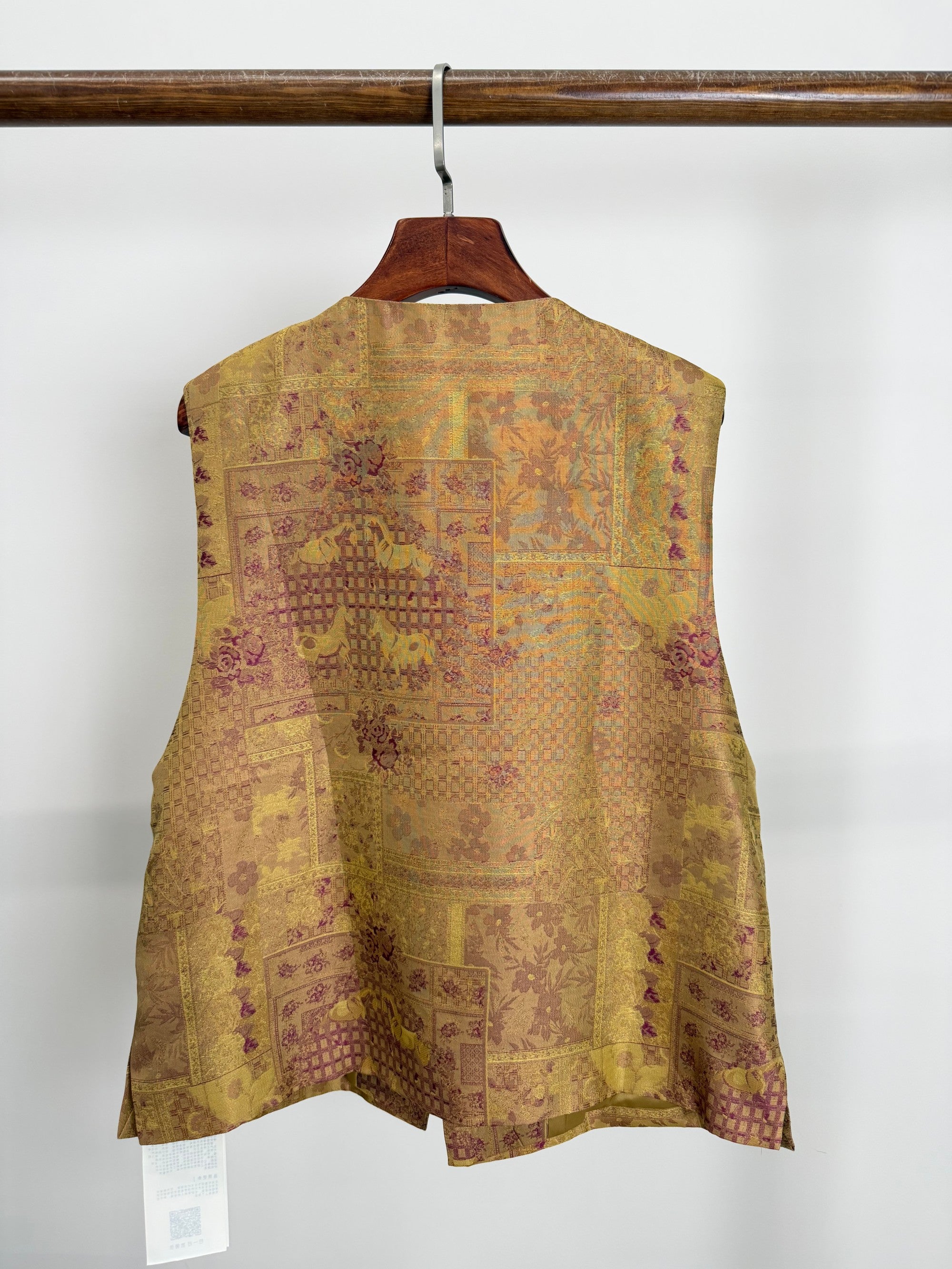 Golden Song Brocade Beaded Floral Vest | Mulberry Silk Modern Chinese Style Waistcoat - Luxe Orienta CO., LIMITED