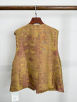 Golden Song Brocade Beaded Floral Vest | Mulberry Silk Modern Chinese Style Waistcoat - Luxe Orienta CO., LIMITED