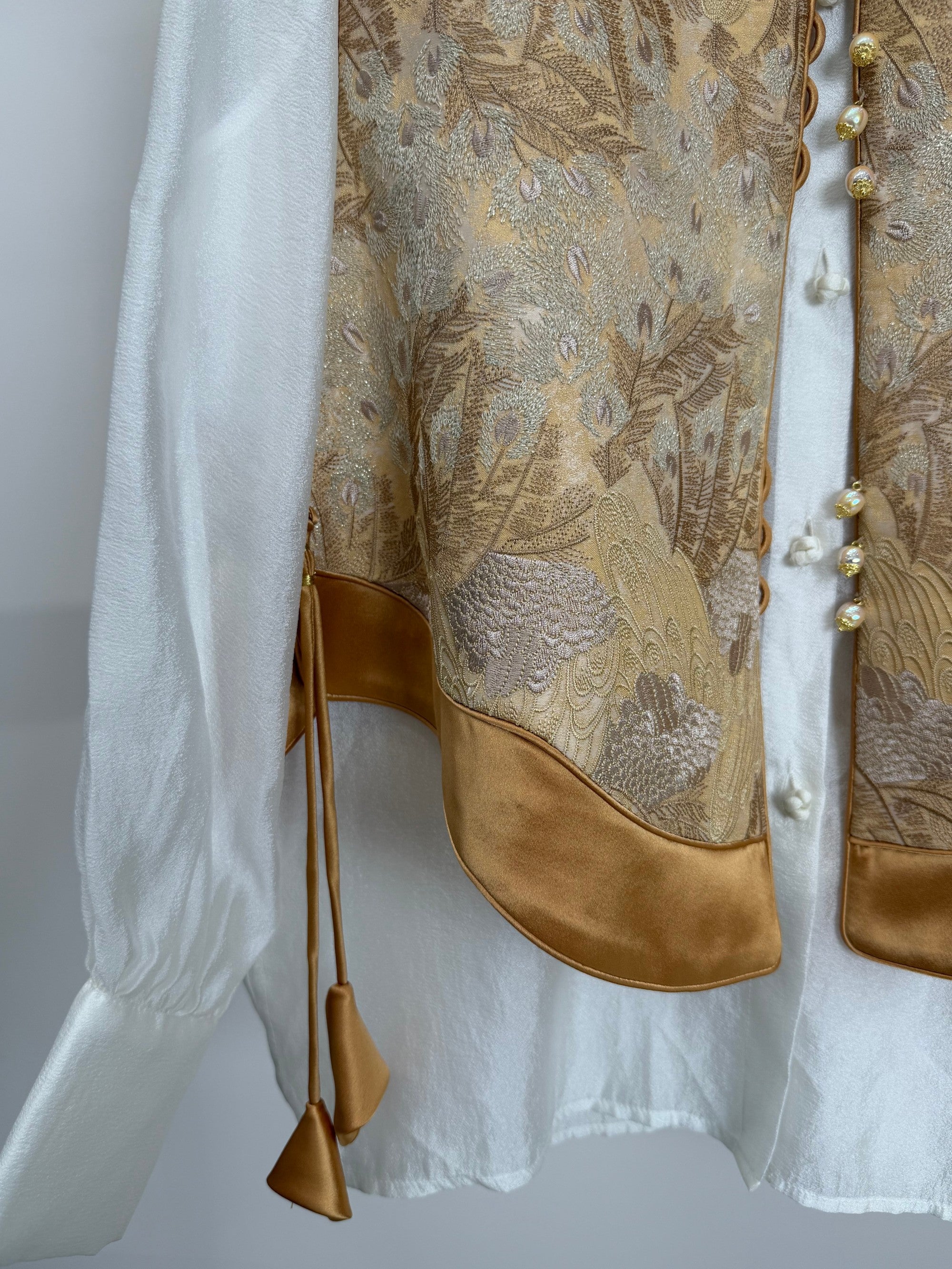 Golden Phoenix Jacquard Brocade Vest with Wave Hem | Modern Chinese Elegance - Luxe Orienta CO., LIMITED