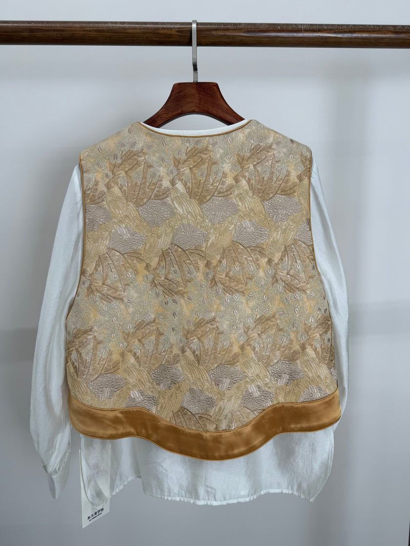 Golden Phoenix Jacquard Brocade Vest with Wave Hem | Modern Chinese Elegance - Luxe Orienta CO., LIMITED