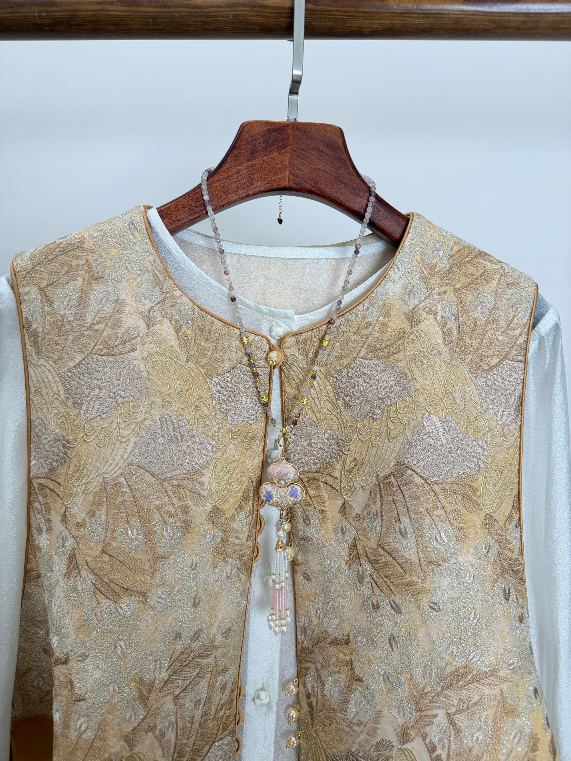 Golden Phoenix Jacquard Brocade Vest with Wave Hem | Modern Chinese Elegance - Luxe Orienta CO., LIMITED