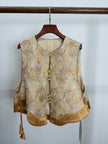 Golden Phoenix Jacquard Brocade Vest with Wave Hem | Modern Chinese Elegance - Luxe Orienta CO., LIMITED