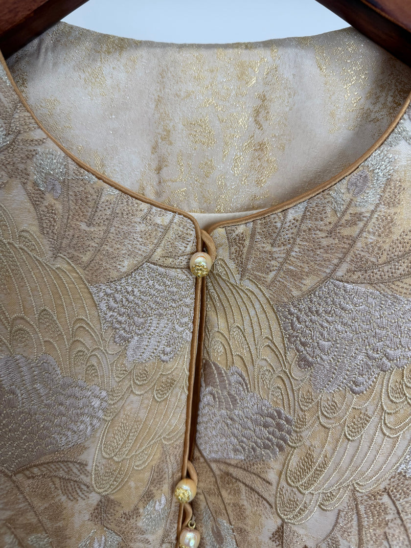 Golden Phoenix Jacquard Brocade Vest with Wave Hem | Modern Chinese Elegance - Luxe Orienta CO., LIMITED