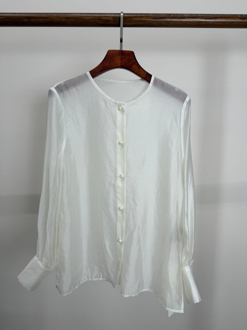 white lightweight rayon blouse modern chinese style luxe orienta