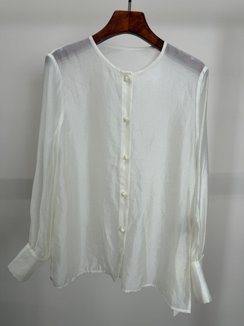 white lightweight rayon blouse modern chinese style luxe orienta